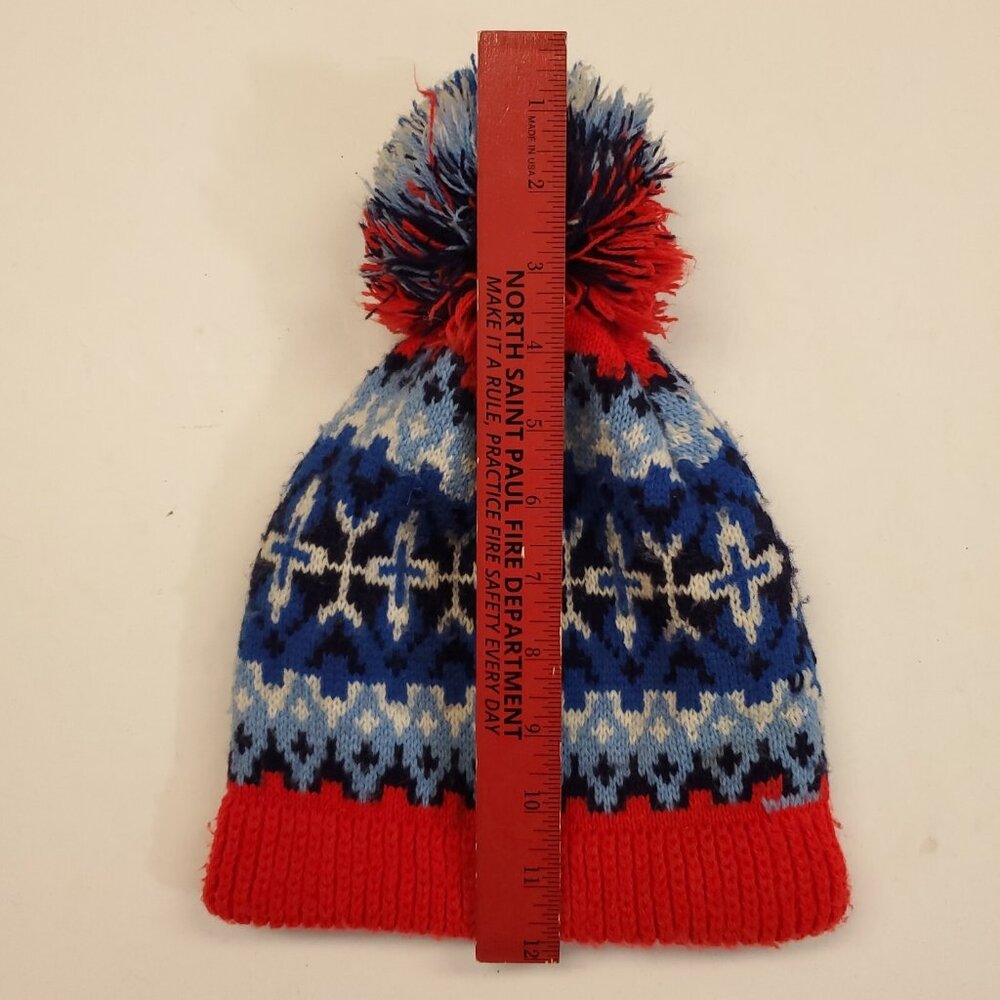 VTG Wigwam Mills Beanie Pom Ski Hat Creslan Acrylic Made in USA Red White Blue - Picture 8 of 8